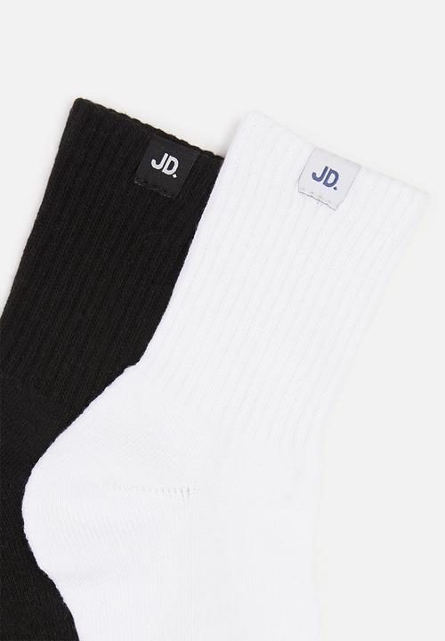 Jonathan D - 2-pack branded quarter ribbed crew socks - black & white