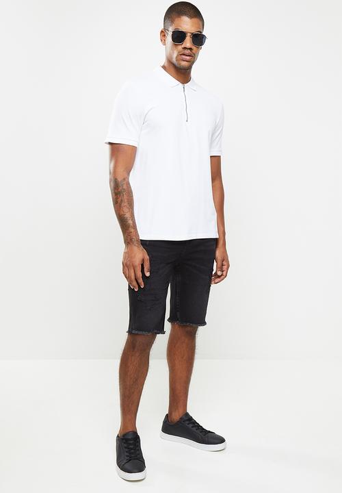 GUESS - Faded black wash slim denim short with destroy - black