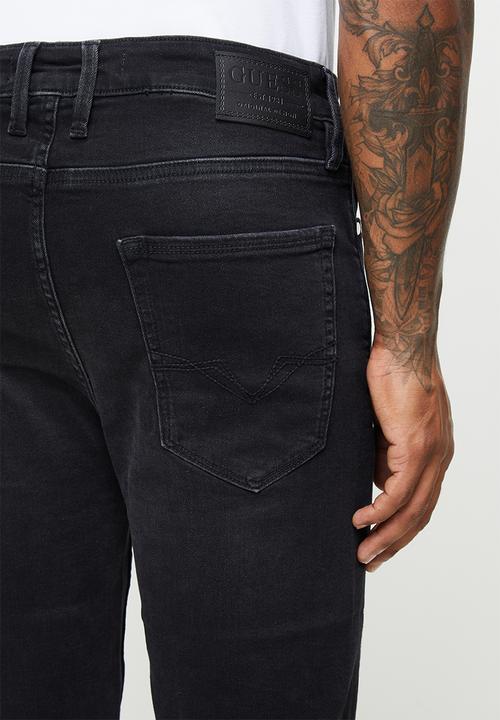 GUESS - Faded black wash slim denim short with destroy - black