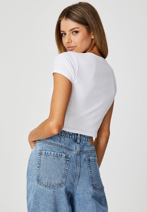 Factorie - Split front short sleeve top - white