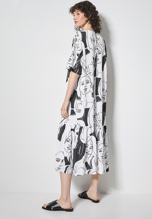 Superbalist - Single tier woven T-shirt dress-  white & black 