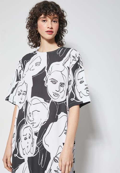 Superbalist - Single tier woven T-shirt dress-  white & black 