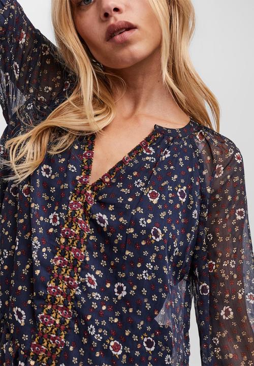 Vero Moda - Bohemea lurex 3/4 short dress - navy 
