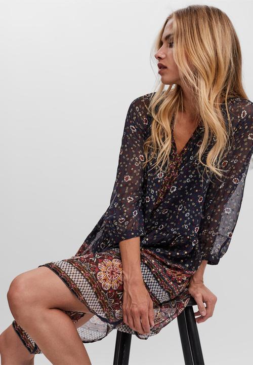 Vero Moda - Bohemea lurex 3/4 short dress - navy 
