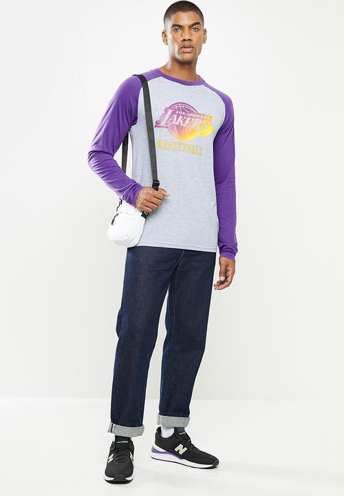 NBA - Lakers icon logo long sleeve printed T-shirt - grey & purple