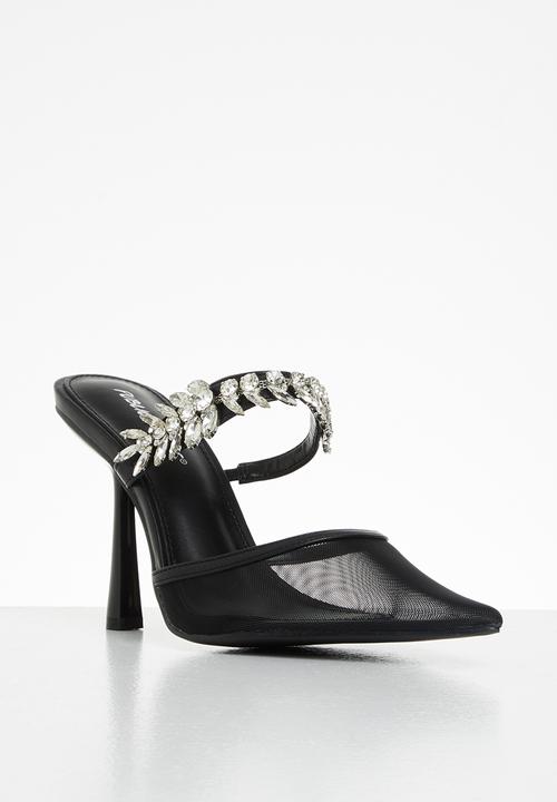 Public Desire - Girlfriend embellishment stiletto slip on heel - black