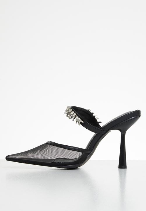 Public Desire - Girlfriend embellishment stiletto slip on heel - black