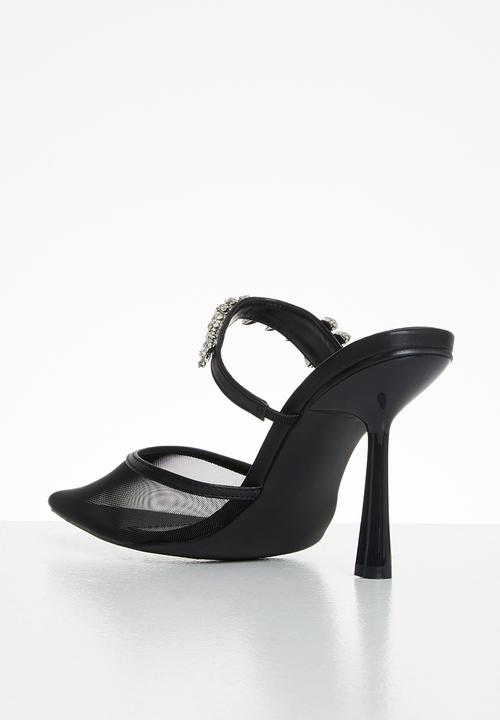 Public Desire - Girlfriend embellishment stiletto slip on heel - black