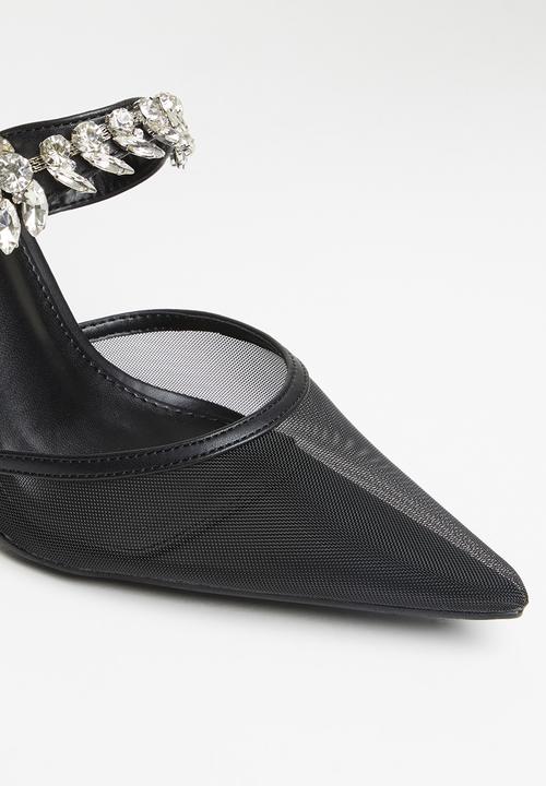 Public Desire - Girlfriend embellishment stiletto slip on heel - black