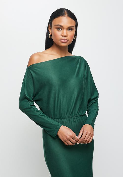 MILLA - Brushed knit slashed neck dolman bodycon dress - sea moss
