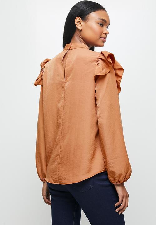 MILLA - Peached woven turtleneck blouse - maple