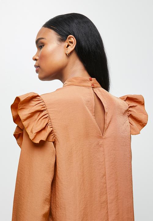 MILLA - Peached woven turtleneck blouse - maple