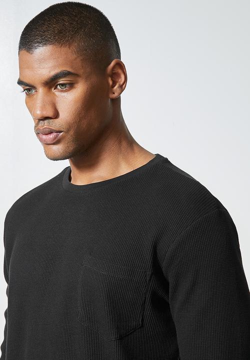 Superbalist - 2-Pack dylan long sleeve textured pocket tee - black