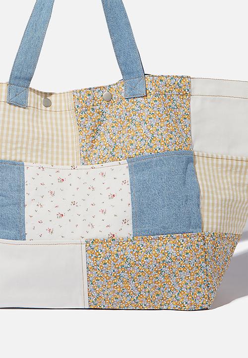 Rubi - Denim oversized tote - patchwork floral