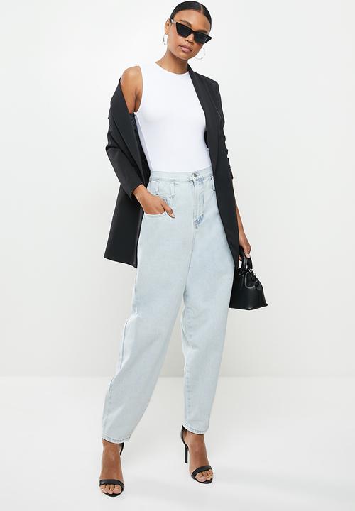 Missguided - 2 Pack rib high neck racer sleeve - white & stone