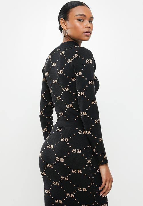 SISSY BOY - Babette: glitter repeat logo knit with crew neck and long sleeves - black