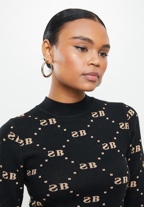 SISSY BOY - Babette: glitter repeat logo knit with crew neck and long sleeves - black