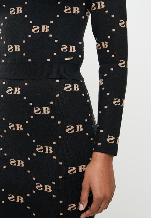 SISSY BOY - Babette: glitter repeat logo knit with crew neck and long sleeves - black