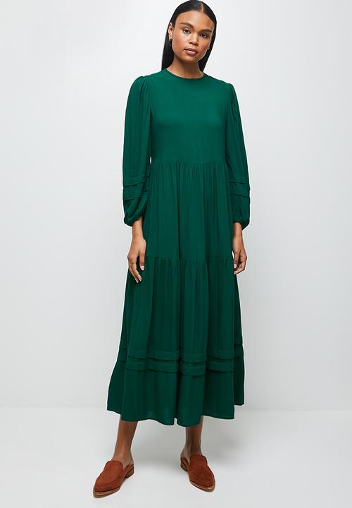 edit - Pleated detail tiered maxi - green