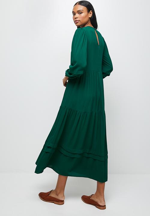 edit - Pleated detail tiered maxi - green