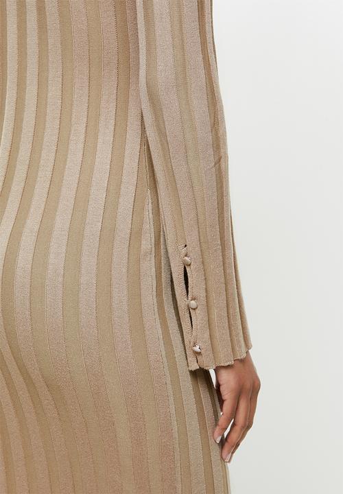 Missguided - Rib v-neck collared midaxi dress - stone
