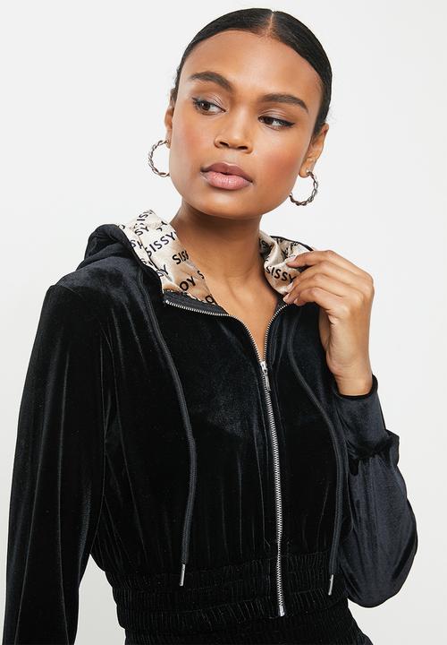 SISSY BOY - Cozy velvet crop zip through - black