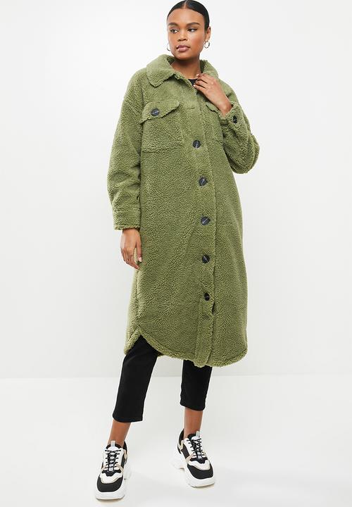 Missguided - Longline borg jacket - sage