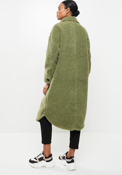 Missguided - Longline borg jacket - sage