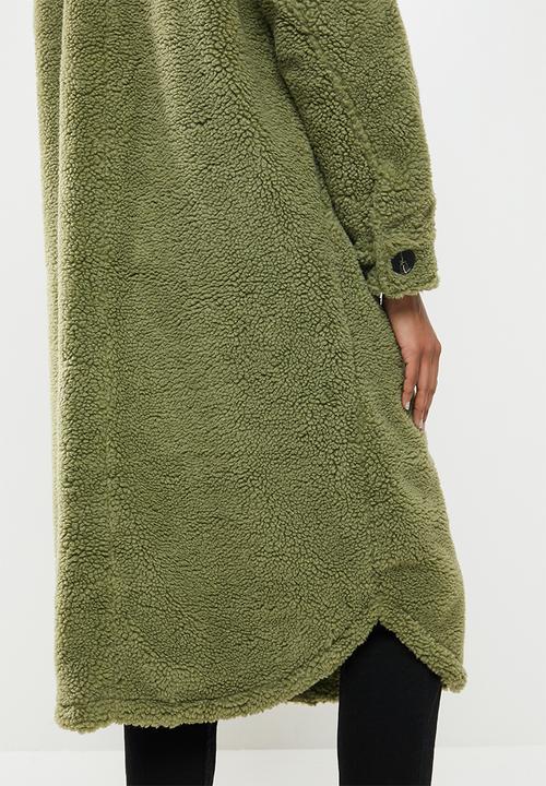 Missguided - Longline borg jacket - sage