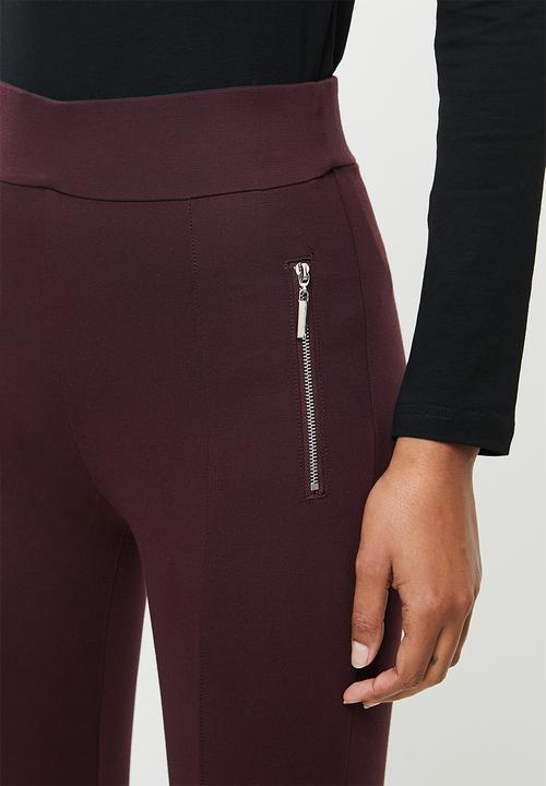 SISSY BOY - Valery:high rise legging with front metal zip - burgundy