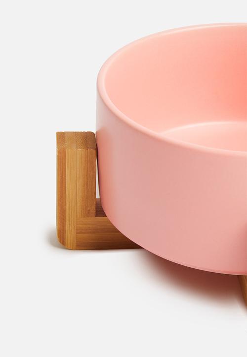 Sixth Floor - Ciao pet bowl with bamboo stand - blush
