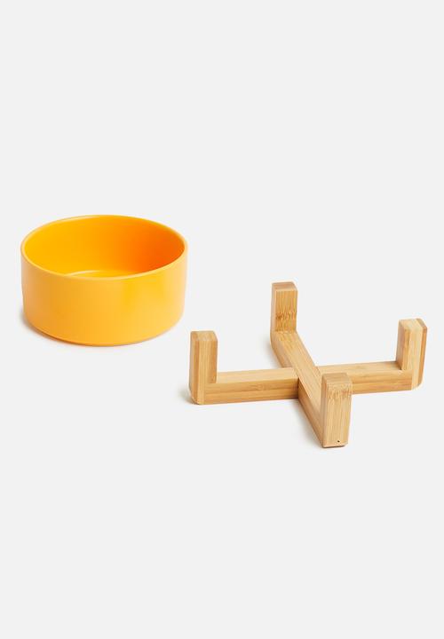 Sixth Floor - Ciao pet bowl with bamboo stand - mustard