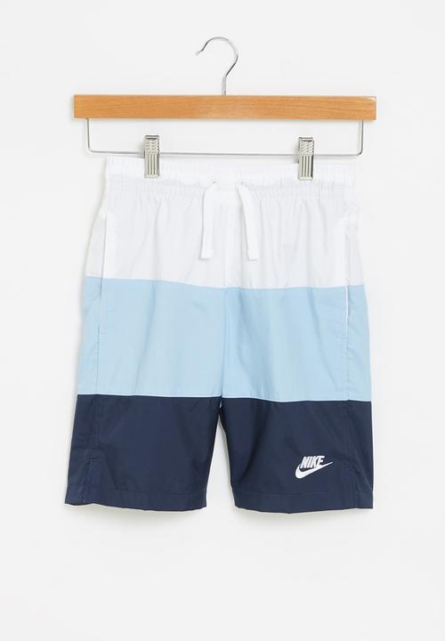 Nike - B nsw short woven block  - white/psychic blue/midnight navy/white