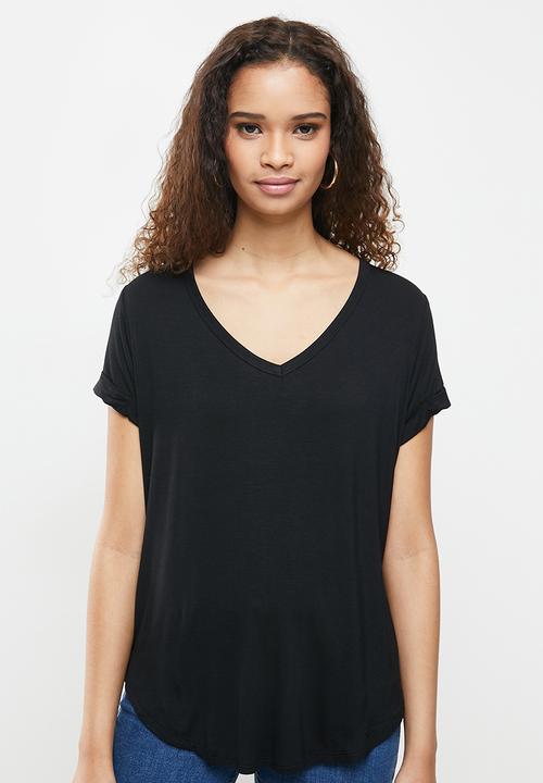 Cotton On - Karly short sleeve v-neck top - black