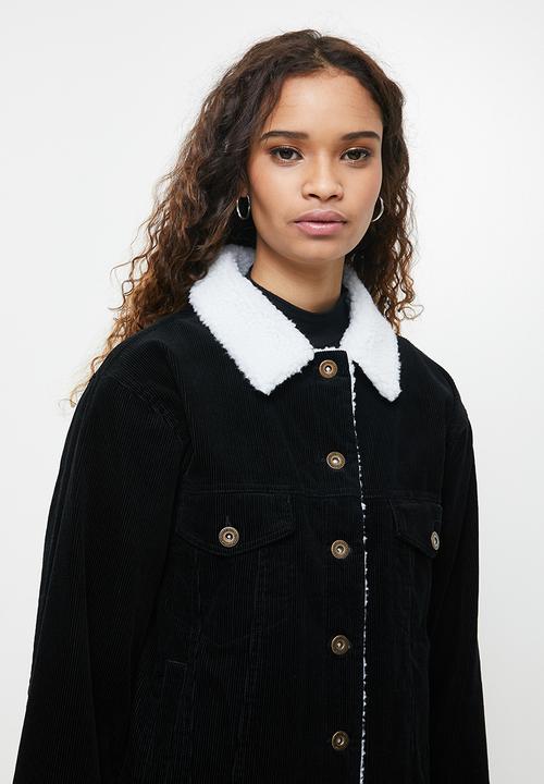 Cotton On - Sherpa cord trucker jacket - black