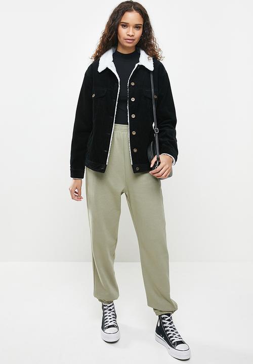 Cotton On - Sherpa cord trucker jacket - black