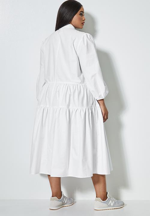 Superbalist - Tiered balloon sleeve shirt dress - white