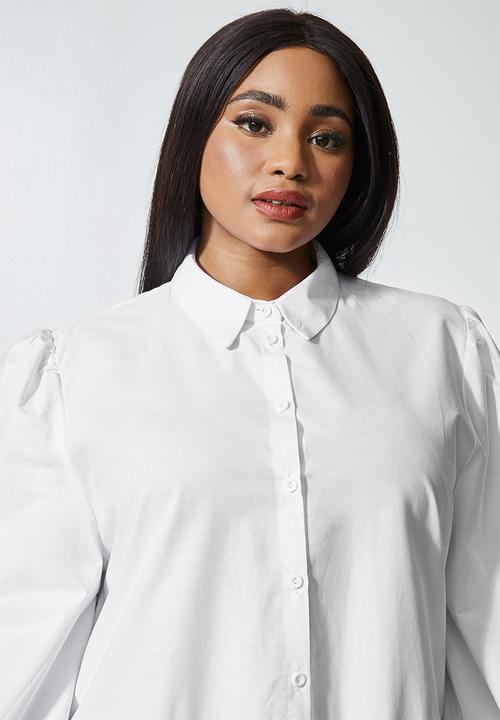 Superbalist - Tiered balloon sleeve shirt dress - white