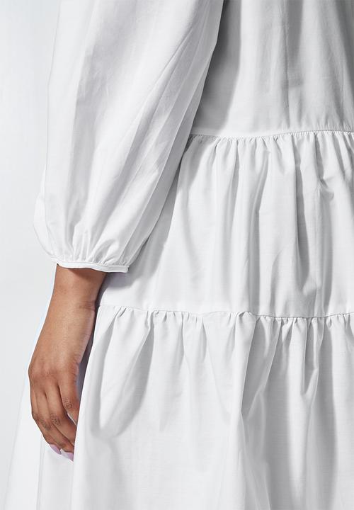 Superbalist - Tiered balloon sleeve shirt dress - white