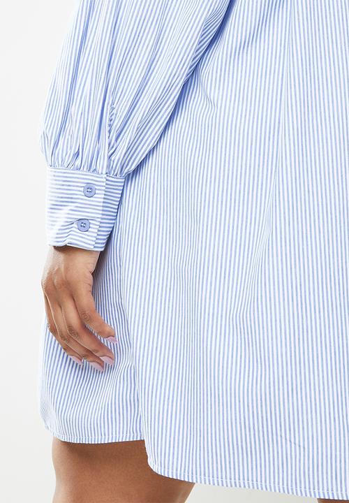 Missguided - Plus it gthrer oversized shirt dress - white & blue