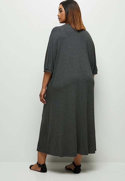 edit Plus - Conscious elbow sleeve swing dress - grey
