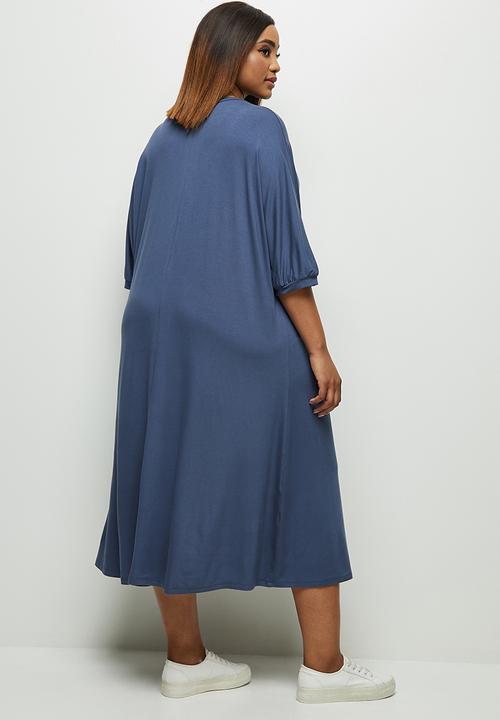 edit Plus - Conscious elbow sleeve swing dress - blue