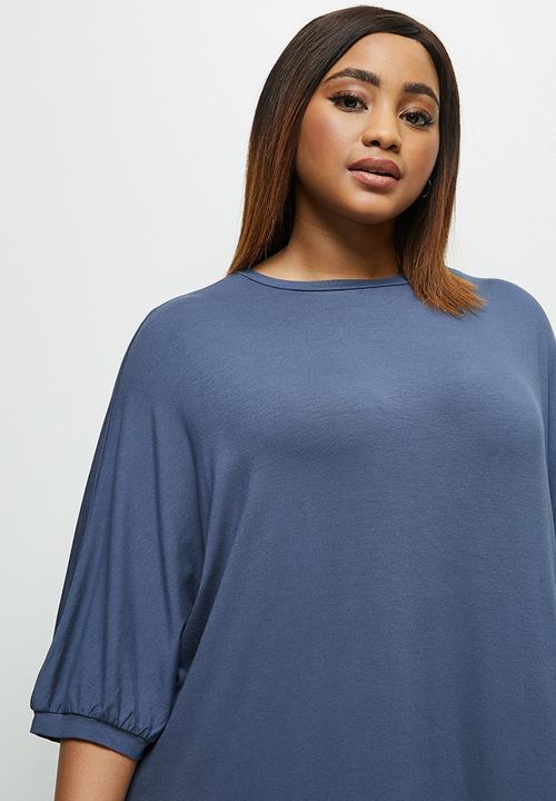 edit Plus - Conscious elbow sleeve swing dress - blue