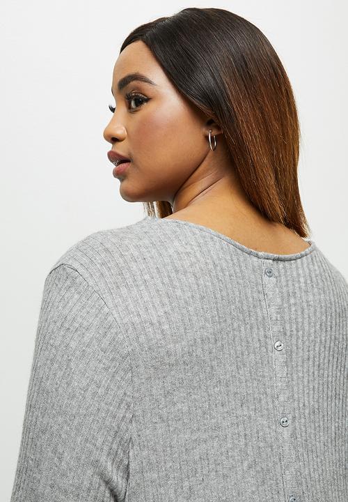 edit Plus - Long sleeve crew neck longline tee - light grey