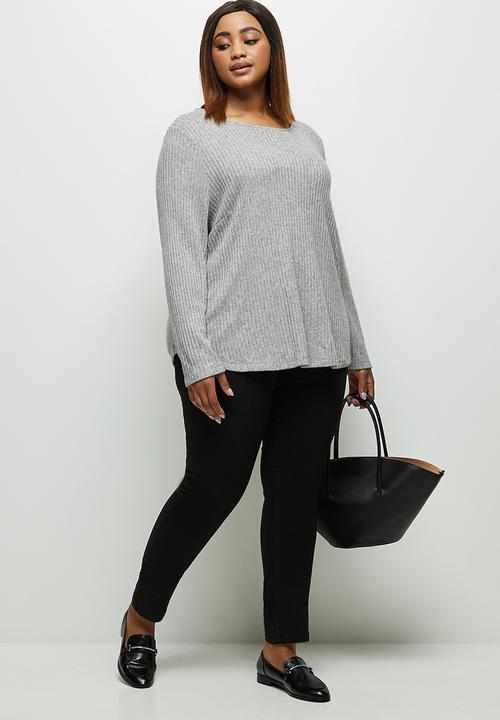 edit Plus - Long sleeve crew neck longline tee - light grey