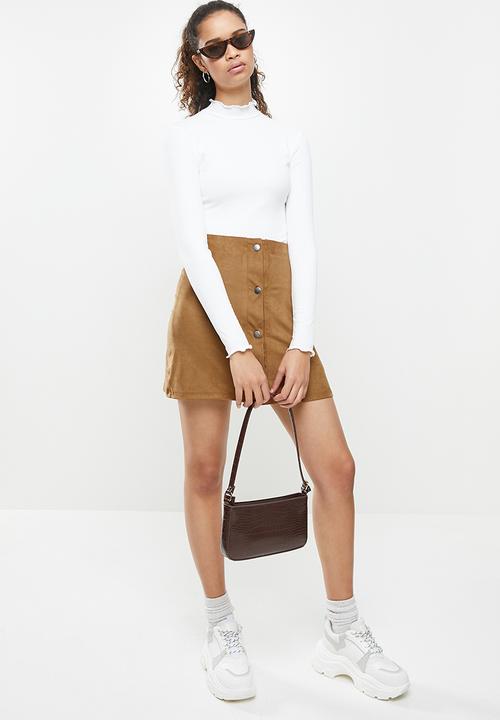 Blake - Rib lettuce detail turtleneck top - milk