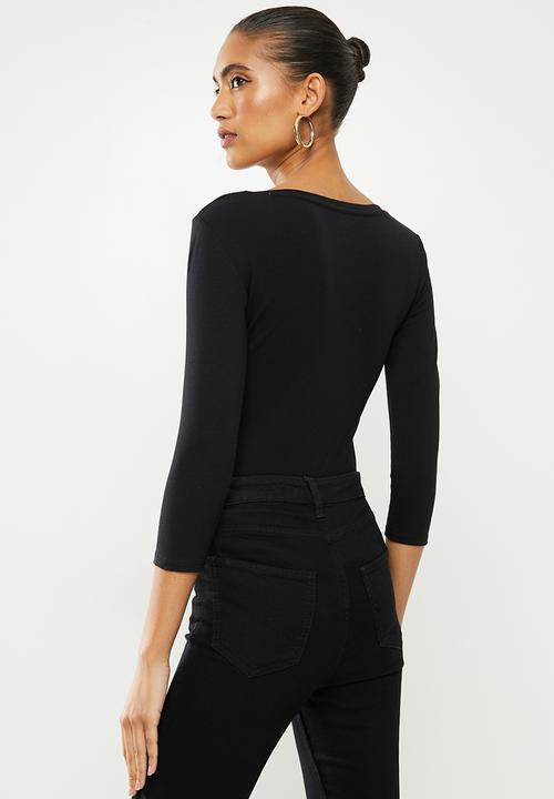 SISSY BOY - No. 86 lover: basic round neck top with 3/4 quarter sleeves with mixed prints logo - black