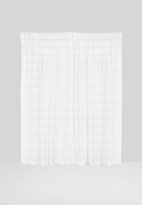 Sixth Floor - Squares taped unlined curtain - white & black