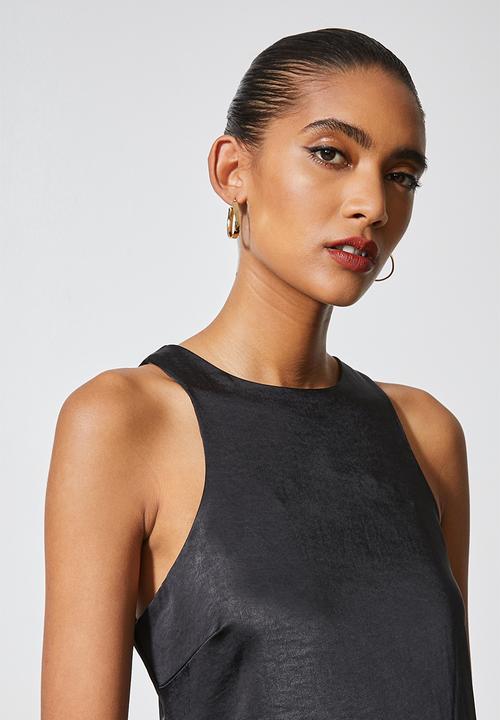 Superbalist - Hi neck satin trapeze dress - black