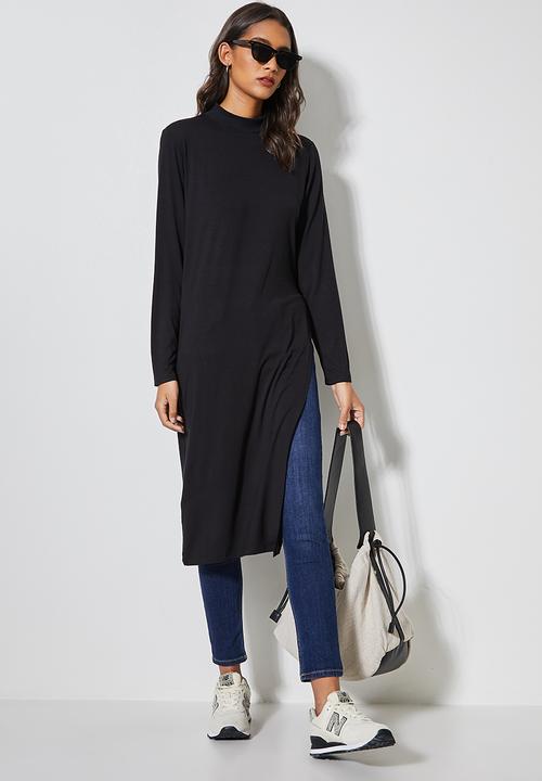 Superbalist - Longline split hem tunic - black